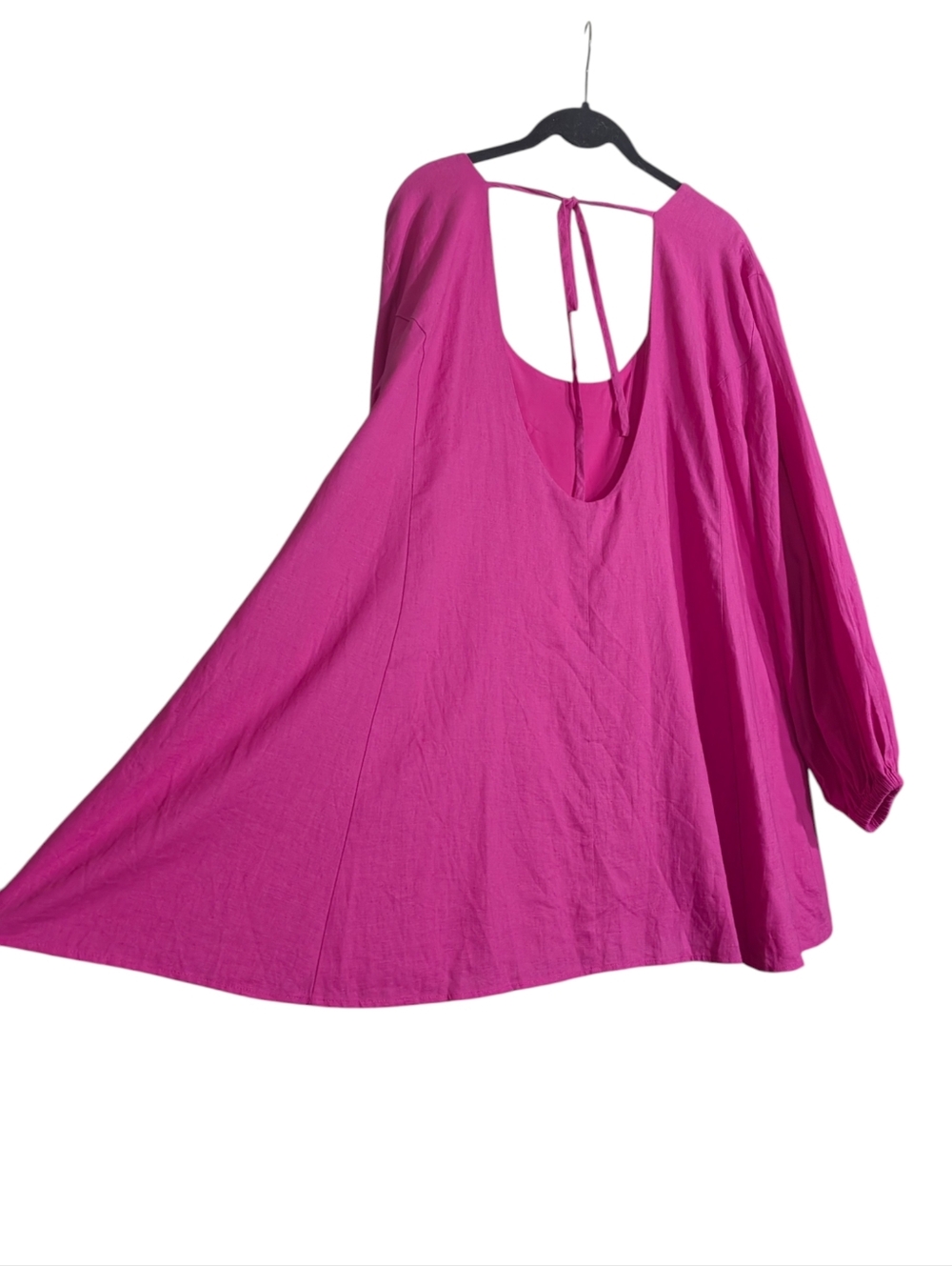 Lovers + Friends Moda Mini Dress Hot Pink Linen Blend Open Back Blouson Sleeve - Picture 6 of 11